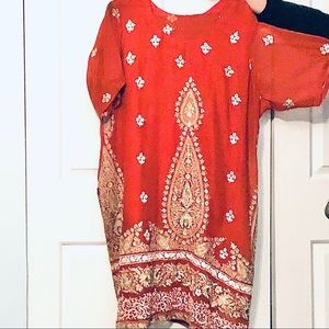 3 Piece Pakistani/Indian Short Sleeves Chiffon Embroidered Kurta Salwar Dupata